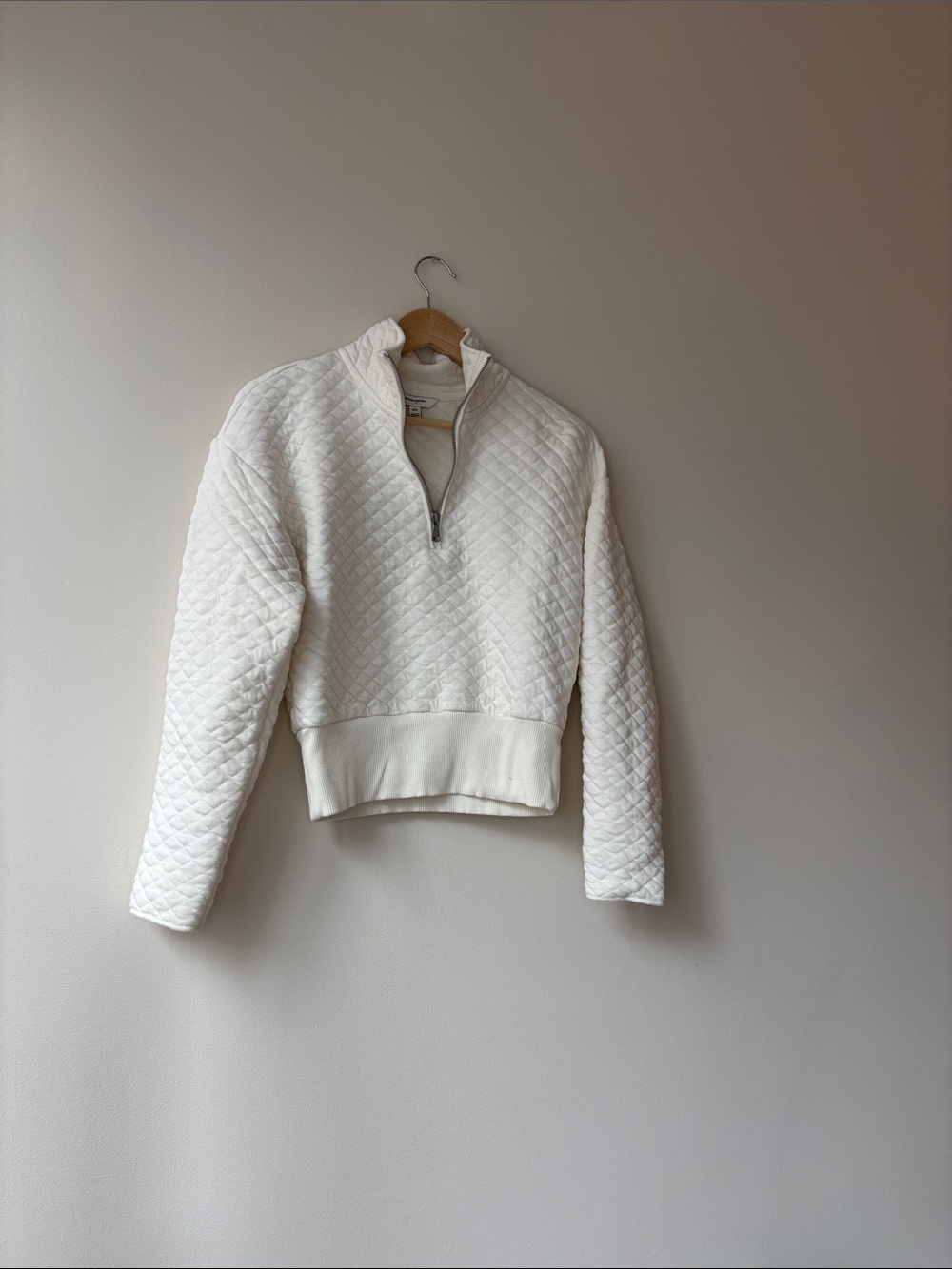 Banana Republic Quilted White Half-Zip Turtleneck Sweater